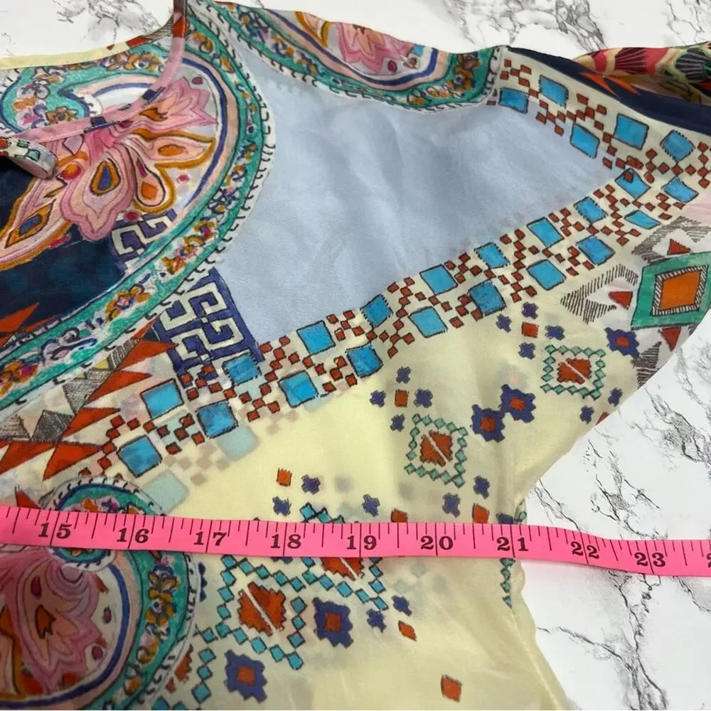 Johnny‎ was kaftan tunic top mixed print tie back asymmetrical Sz M